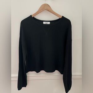 Carly Jean Los Angeles Kayce Black Ribbed Thermal Long Sleeve Top - Size Large